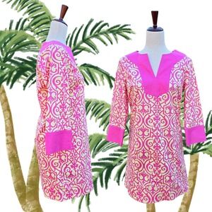 Lilly & Van Long Sleeve‎ Tunic Dress Gogo Bell Sleeve XS Tropical